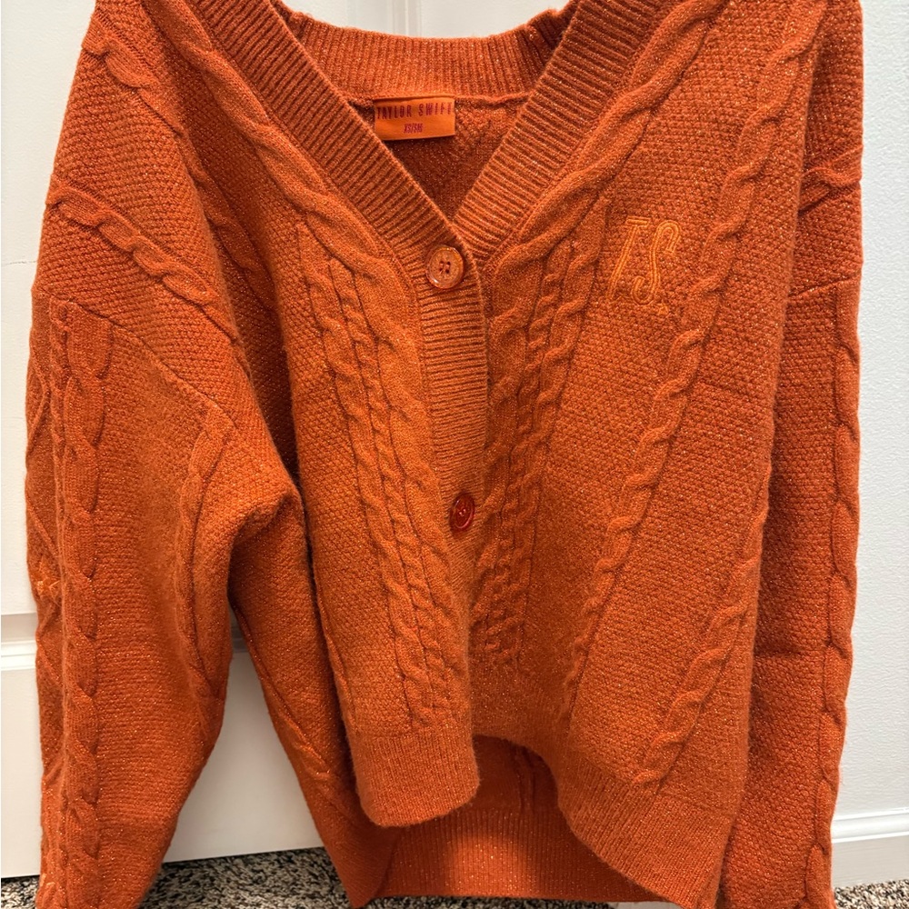 Taylor Swift The Life of a Showgirl OFFICIAL Burnt Orange Cable Knit Cardigan